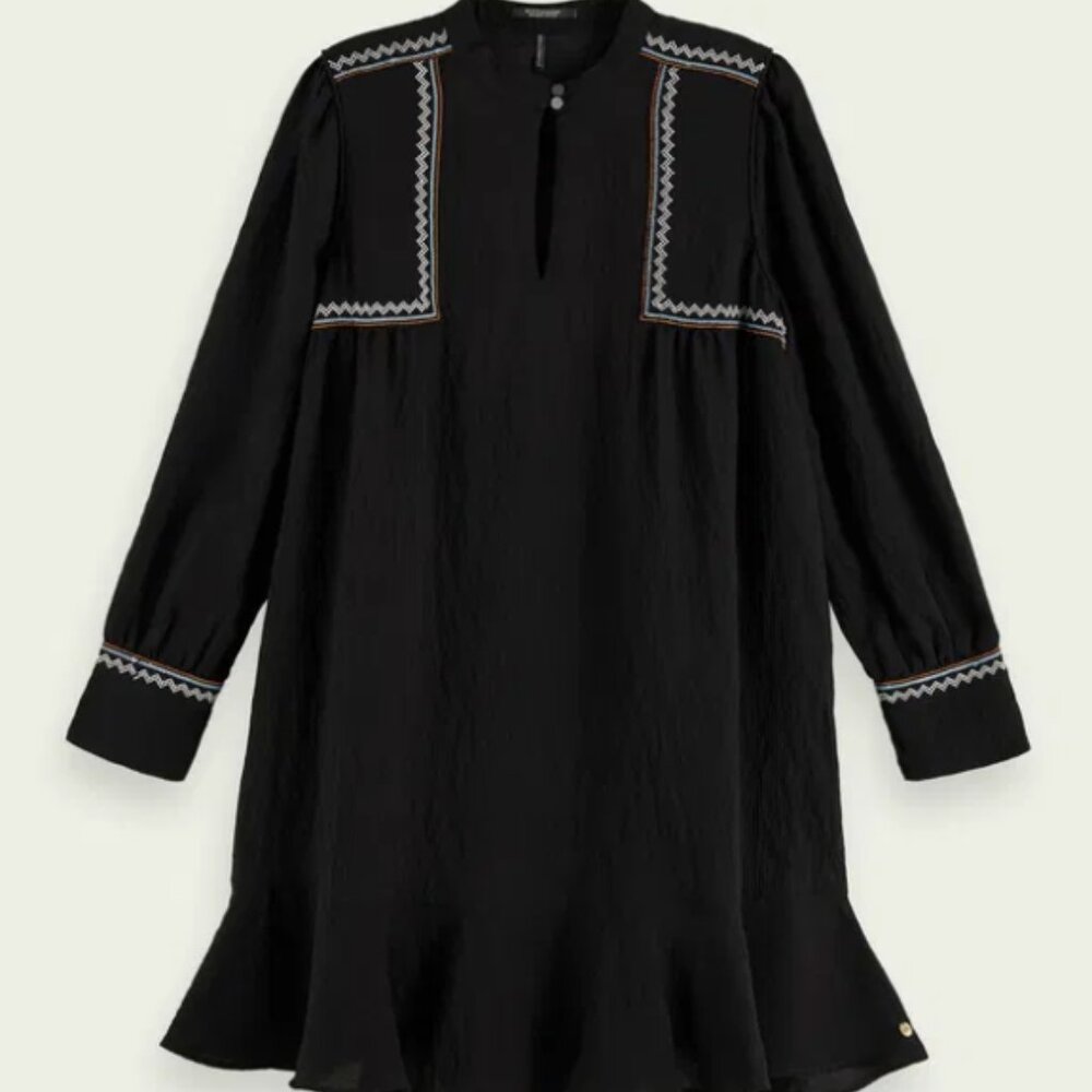 ✨ SCOTCH & SODA Long Sleeve High-Low Dress – Folklore-Inspired Embroidery, Size